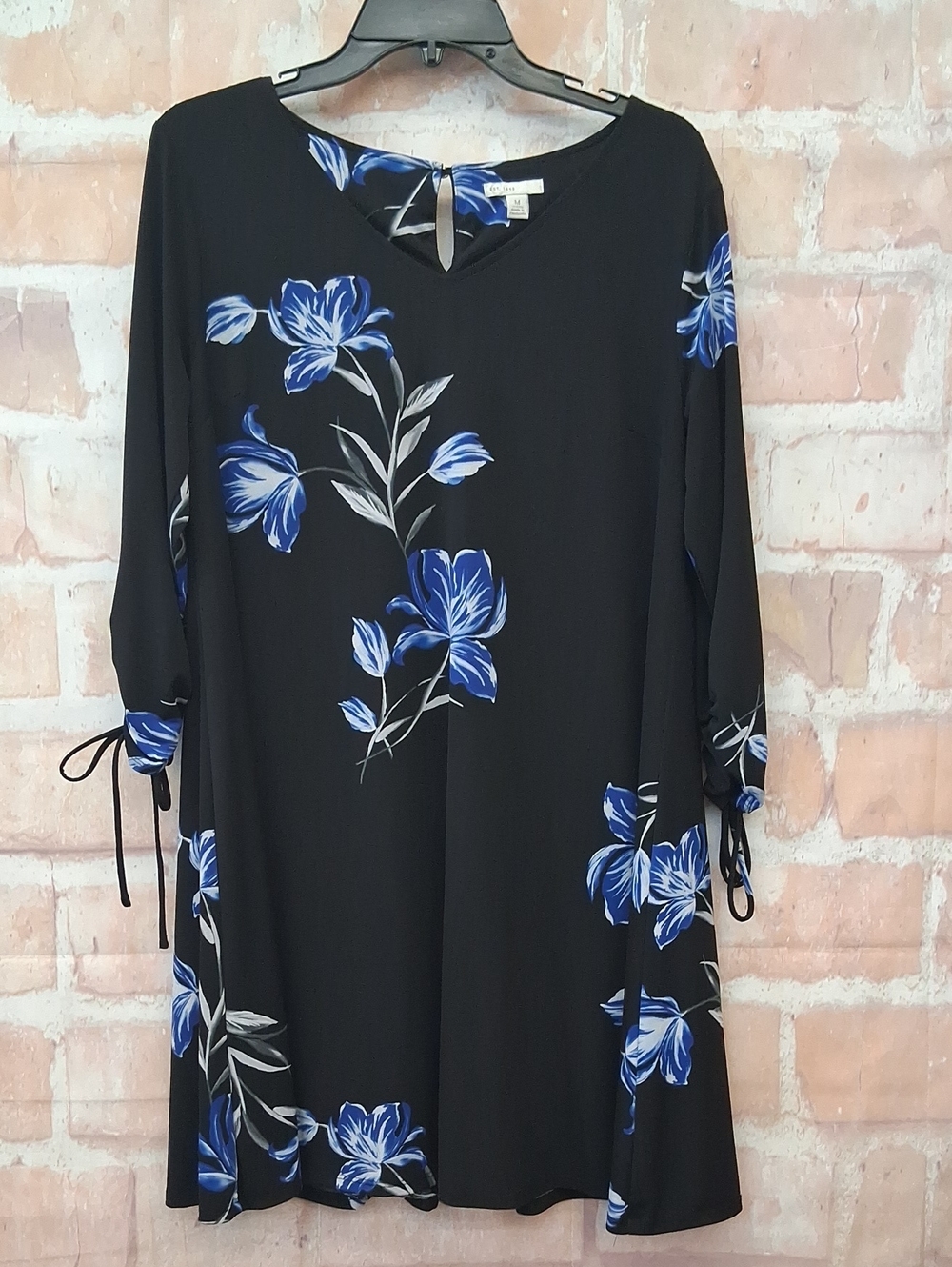 Cato Black Tunic Dress with Blue Floral Print